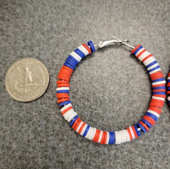 Red White & Blue Hoop Earrings - Picture 2 of 2